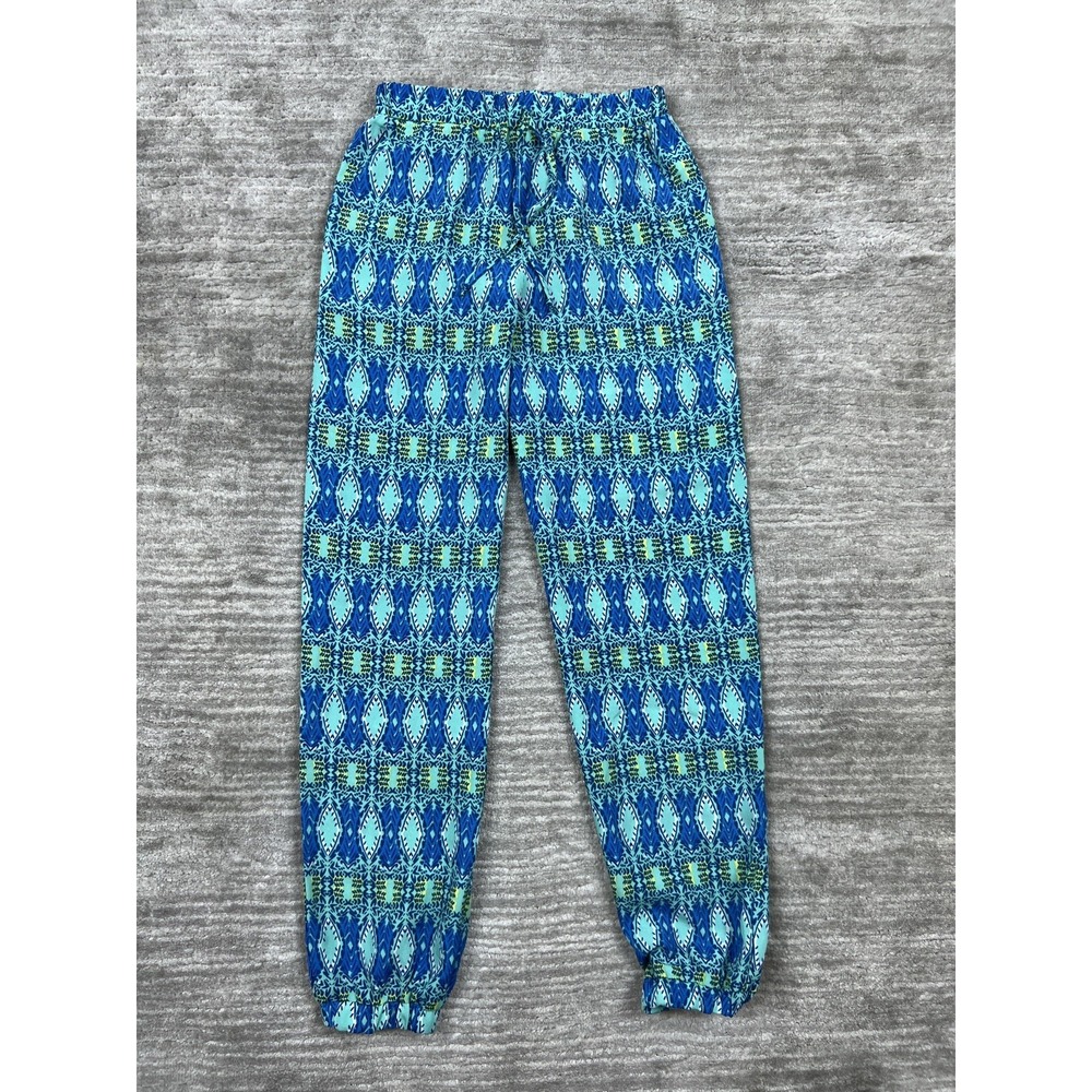 Speechless Jogger Pants Womens Medium Blue Teal Geometric Tribal Print Relaxed